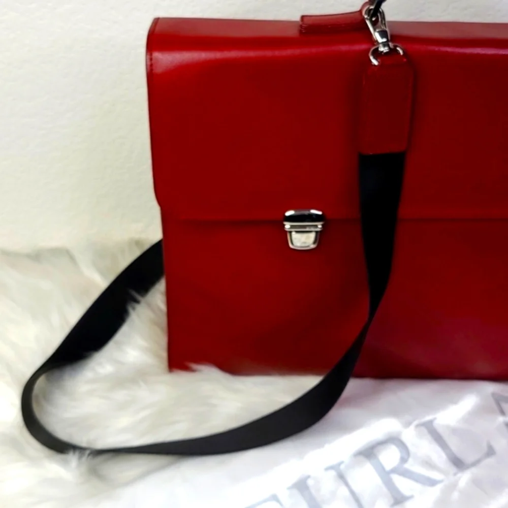 FURLA Briefcase Laptop Bag Genuine Leather Unisex Burgundy Red Career Travel - Picture 3 of 7